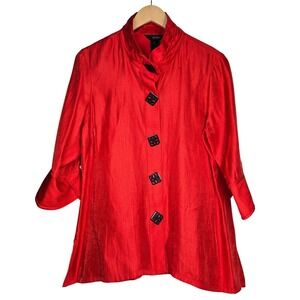 Ali Miles Red Shimmer Wire Collar Shirt Jacket Petite Large PL Art to Wear